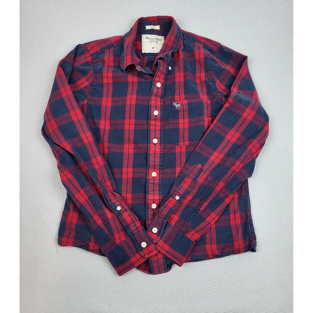 Abercrombie & Fitch Red and Navy Plaid Button-Down Shirt